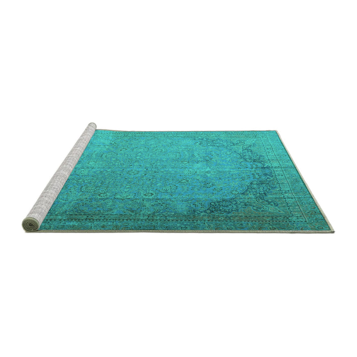 Sideview of Machine Washable Persian Turquoise Traditional Area Rugs, wshtr3387turq