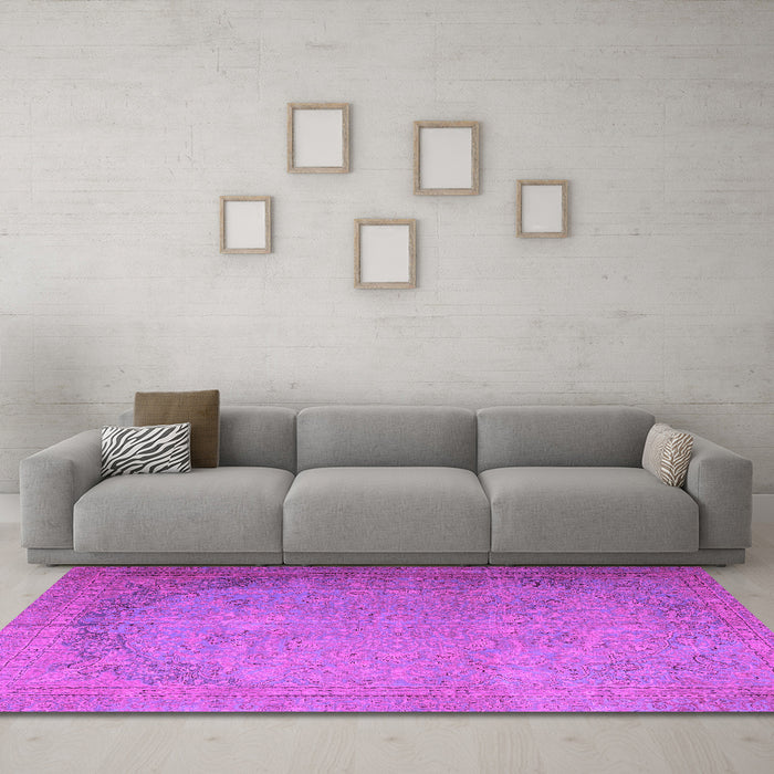 Machine Washable Persian Pink Traditional Rug in a Living Room, wshtr3387pnk