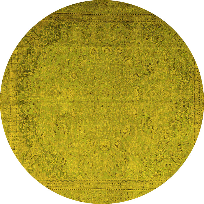 Round Machine Washable Persian Yellow Traditional Rug, wshtr3387yw