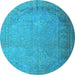 Round Machine Washable Persian Light Blue Traditional Rug, wshtr3387lblu