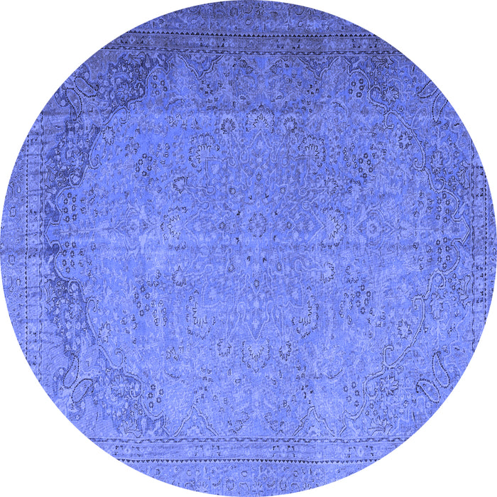 Round Machine Washable Persian Blue Traditional Rug, wshtr3387blu