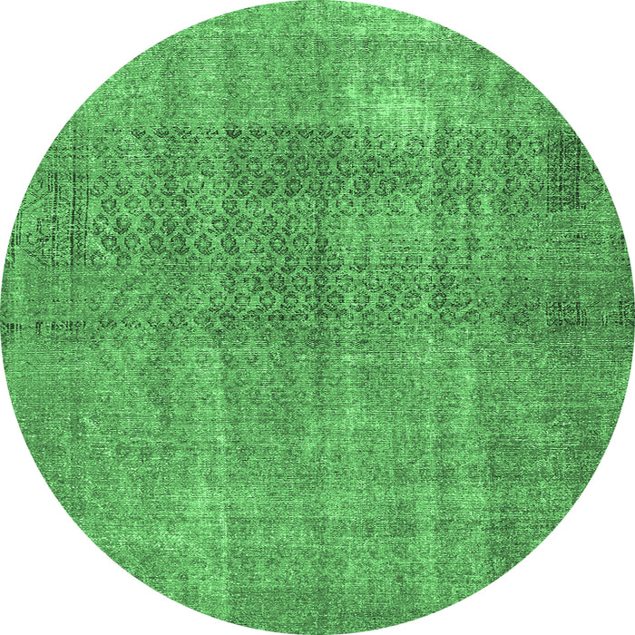 Round Machine Washable Persian Emerald Green Traditional Area Rugs, wshtr3388emgrn