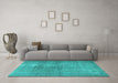 Machine Washable Persian Turquoise Traditional Area Rugs in a Living Room,, wshtr3388turq