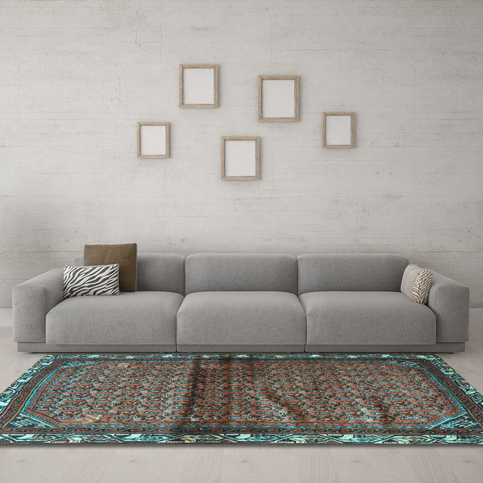 Machine Washable Persian Light Blue Traditional Rug in a Living Room, wshtr3389lblu