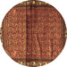 Round Persian Brown Traditional Rug, tr3389brn