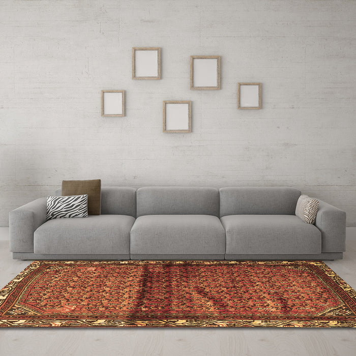 Machine Washable Persian Brown Traditional Rug in a Living Room,, wshtr3389brn