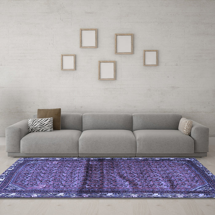 Machine Washable Persian Blue Traditional Rug in a Living Room, wshtr3389blu