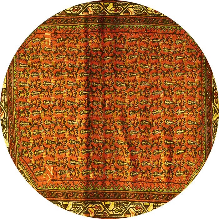 Round Persian Yellow Traditional Rug, tr3389yw