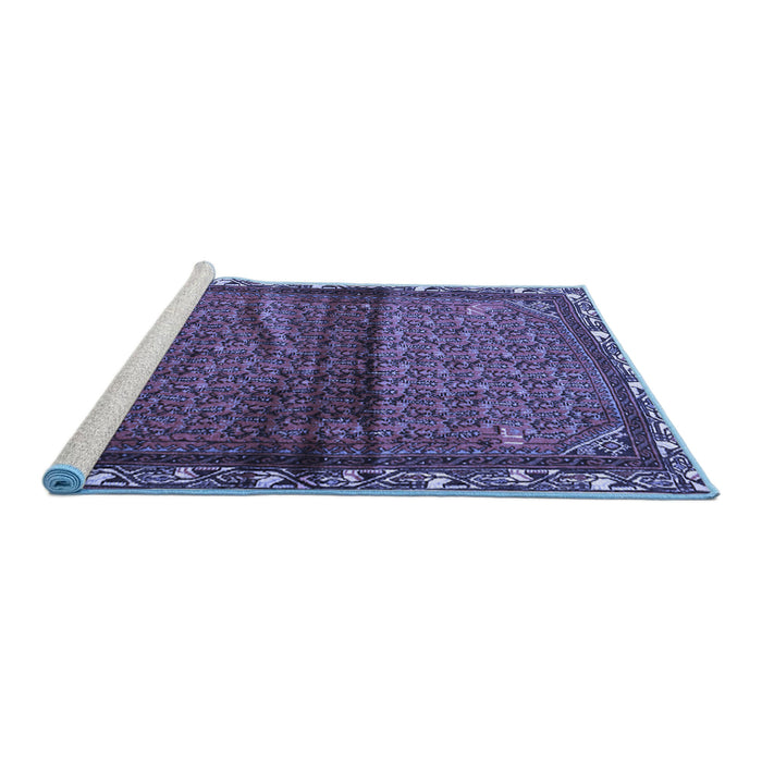 Sideview of Machine Washable Persian Blue Traditional Rug, wshtr3389blu