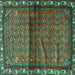 Square Machine Washable Persian Turquoise Traditional Area Rugs, wshtr3389turq