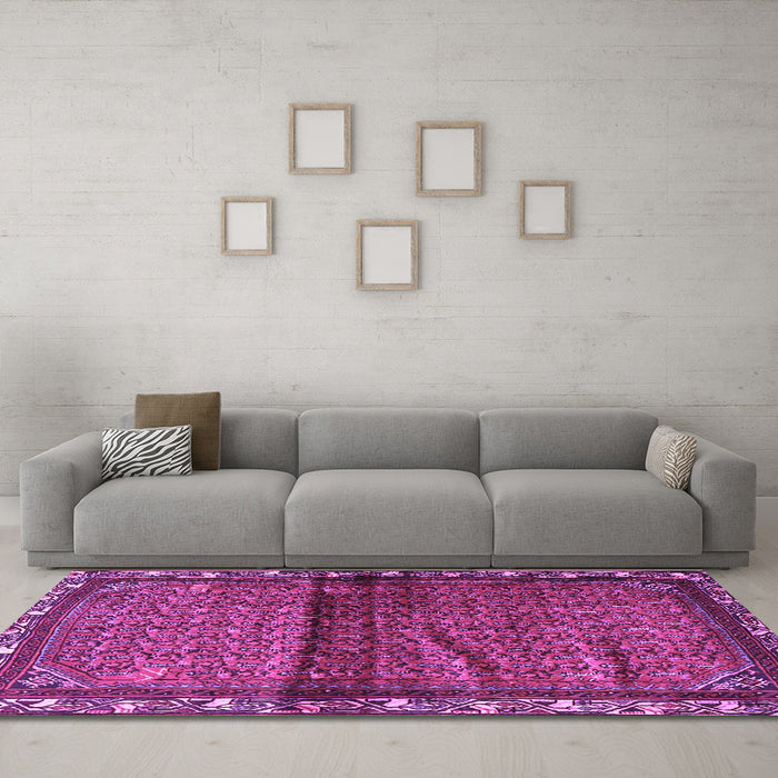 Machine Washable Persian Purple Traditional Area Rugs in a Living Room, wshtr3389pur
