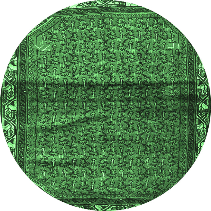 Round Persian Emerald Green Traditional Rug, tr3389emgrn
