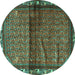 Round Machine Washable Persian Turquoise Traditional Area Rugs, wshtr3389turq