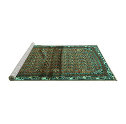 Sideview of Machine Washable Persian Turquoise Traditional Area Rugs, wshtr3389turq