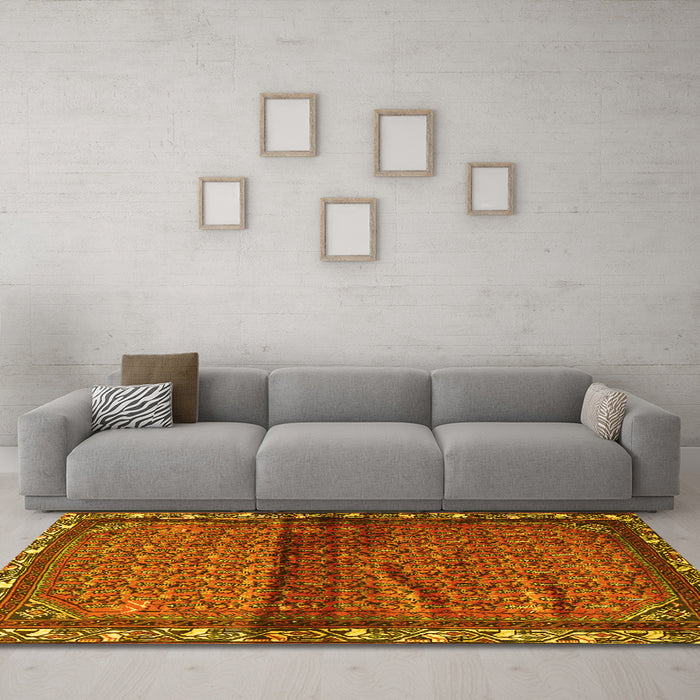 Machine Washable Persian Yellow Traditional Rug in a Living Room, wshtr3389yw
