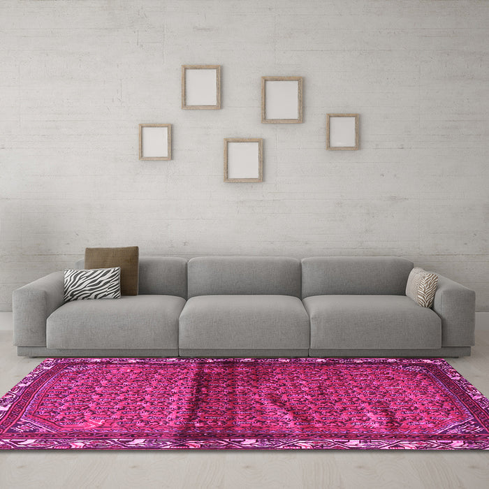 Machine Washable Persian Pink Traditional Rug in a Living Room, wshtr3389pnk