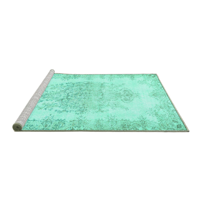 Sideview of Machine Washable Persian Turquoise Traditional Area Rugs, wshtr338turq