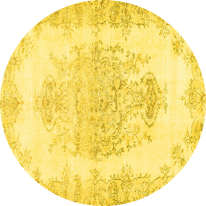 Round Persian Yellow Traditional Rug, tr338yw