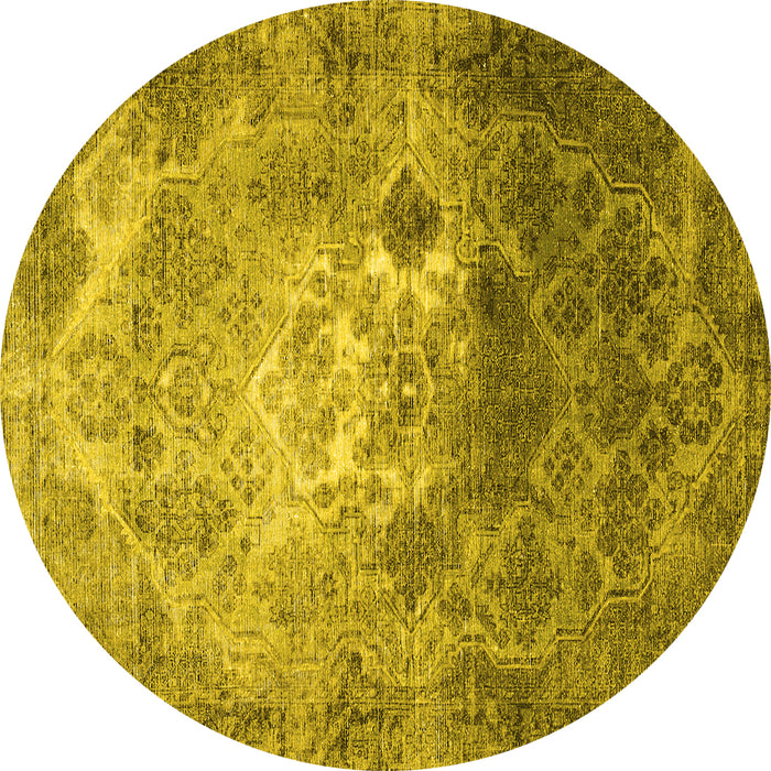 Round Machine Washable Persian Yellow Traditional Rug, wshtr3390yw