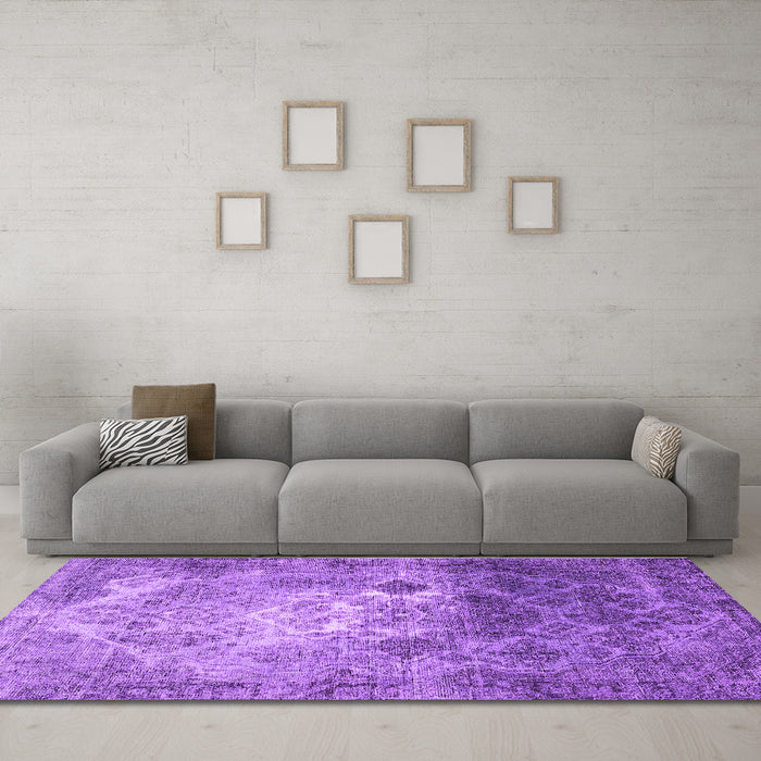 Machine Washable Persian Purple Traditional Area Rugs in a Living Room, wshtr3390pur
