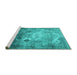 Sideview of Machine Washable Persian Turquoise Traditional Area Rugs, wshtr3390turq