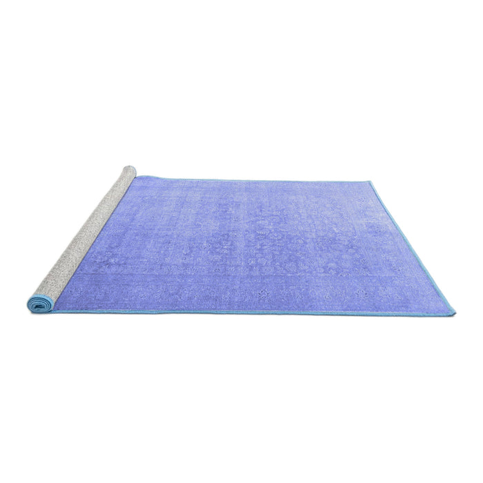 Sideview of Machine Washable Persian Blue Traditional Rug, wshtr3391blu