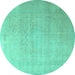 Round Machine Washable Persian Turquoise Traditional Area Rugs, wshtr3391turq