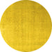 Round Machine Washable Persian Yellow Traditional Rug, wshtr3391yw