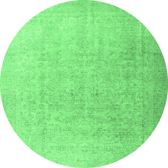 Round Machine Washable Persian Emerald Green Traditional Area Rugs, wshtr3392emgrn