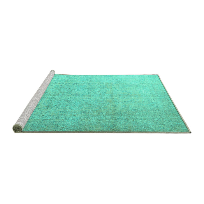 Sideview of Machine Washable Persian Turquoise Traditional Area Rugs, wshtr3392turq