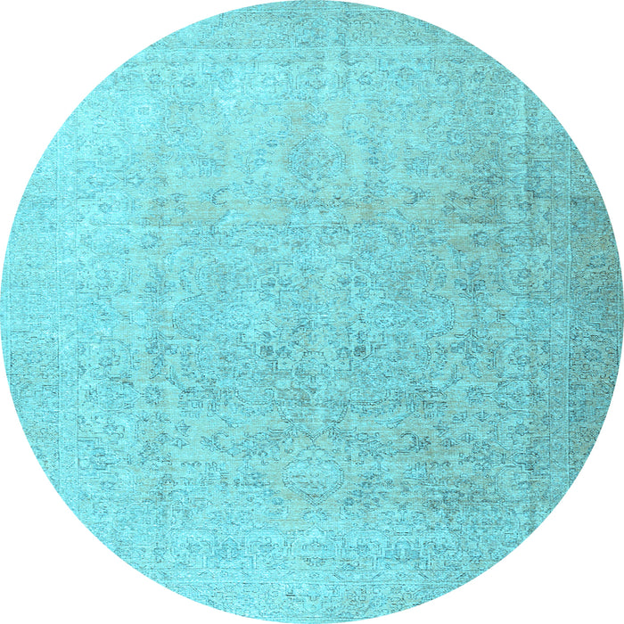 Round Machine Washable Persian Light Blue Traditional Rug, wshtr3392lblu