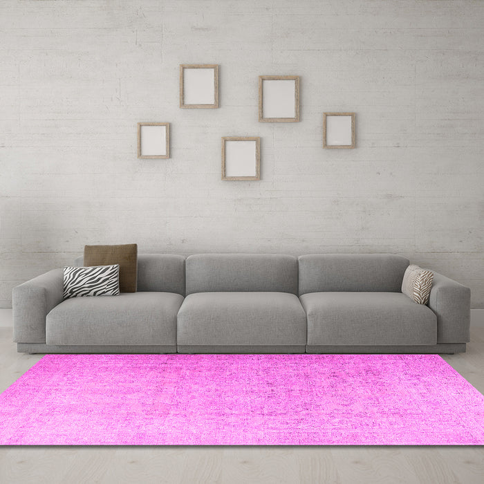 Machine Washable Persian Pink Traditional Rug in a Living Room, wshtr3392pnk