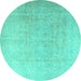 Round Machine Washable Persian Turquoise Traditional Area Rugs, wshtr3392turq