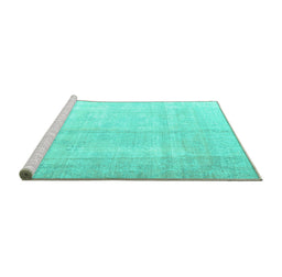Sideview of Machine Washable Persian Turquoise Traditional Area Rugs, wshtr3393turq