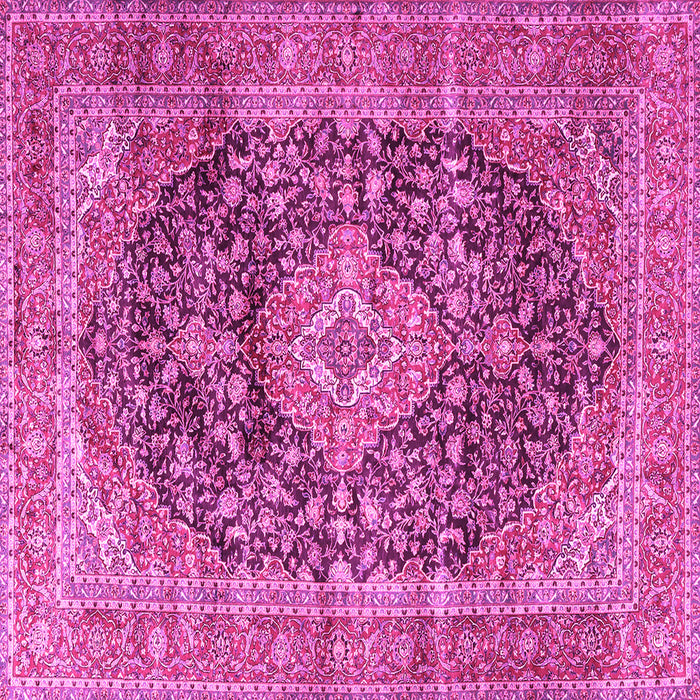 Square Machine Washable Medallion Pink Traditional Rug, wshtr3394pnk