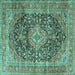 Square Medallion Turquoise Traditional Rug, tr3394turq