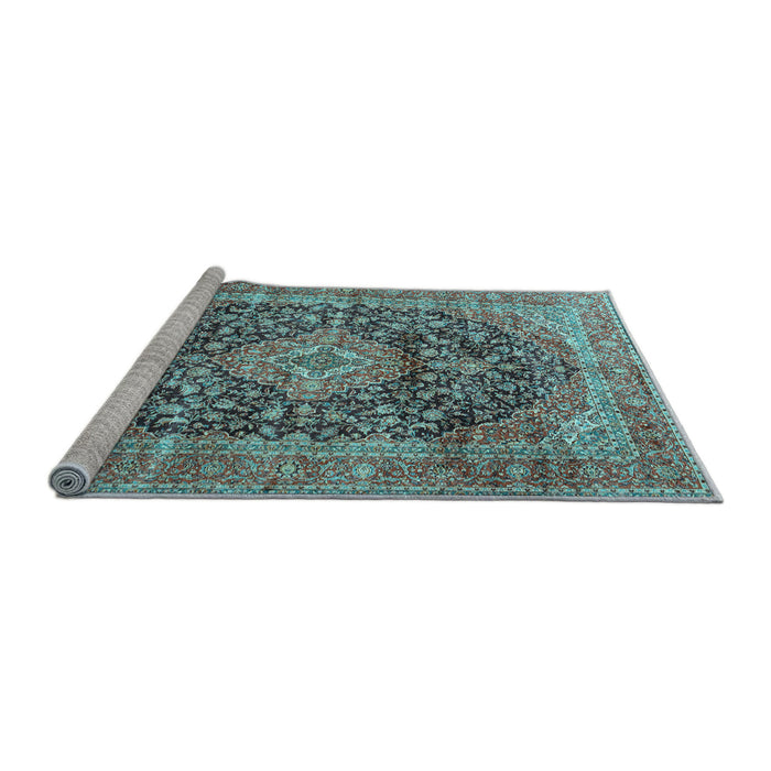 Sideview of Machine Washable Medallion Light Blue Traditional Rug, wshtr3394lblu