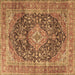 Square Machine Washable Medallion Brown Traditional Rug, wshtr3394brn