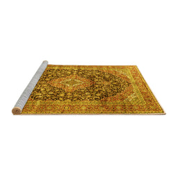 Sideview of Machine Washable Medallion Yellow Traditional Rug, wshtr3394yw