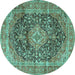 Round Medallion Turquoise Traditional Rug, tr3394turq