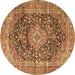 Round Machine Washable Medallion Brown Traditional Rug, wshtr3394brn