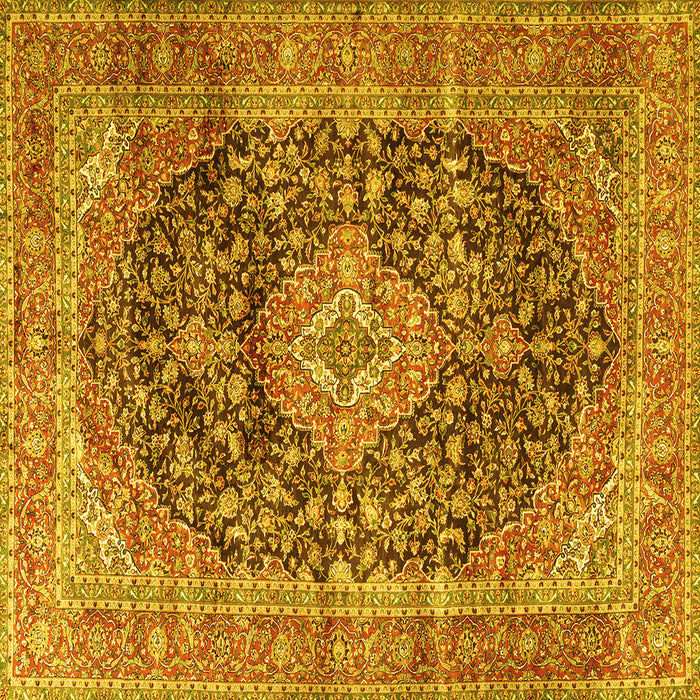 Square Machine Washable Medallion Yellow Traditional Rug, wshtr3394yw