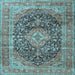 Square Machine Washable Medallion Light Blue Traditional Rug, wshtr3394lblu