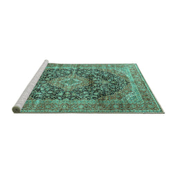 Sideview of Machine Washable Medallion Turquoise Traditional Area Rugs, wshtr3394turq