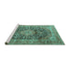 Sideview of Machine Washable Medallion Turquoise Traditional Area Rugs, wshtr3394turq