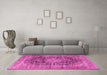 Machine Washable Medallion Pink Traditional Rug in a Living Room, wshtr3394pnk