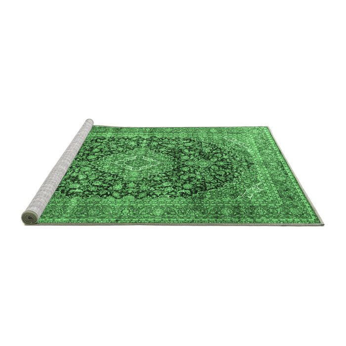 Sideview of Machine Washable Medallion Emerald Green Traditional Area Rugs, wshtr3394emgrn