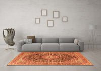 Machine Washable Medallion Orange Traditional Rug, wshtr3394org