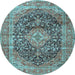 Round Medallion Light Blue Traditional Rug, tr3394lblu