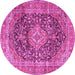 Round Machine Washable Medallion Pink Traditional Rug, wshtr3394pnk